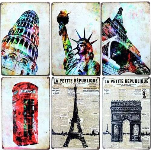 The World’s Landmarks Poster Vintage Metal Tin Sign Cafe Plaque Decoration Pub Retro Wall Plate Decorative 20x30cm