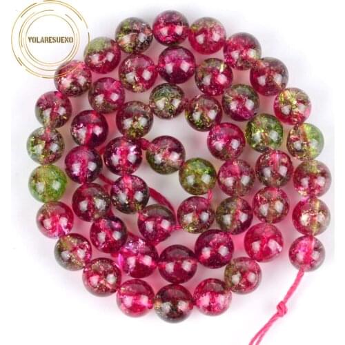 Wholesale Natural Rose Red Cracked Crystal Beads Round Loose 6 8 10 12mm Spacer Beads For Jewelry Making Diy Bracelet Necklace