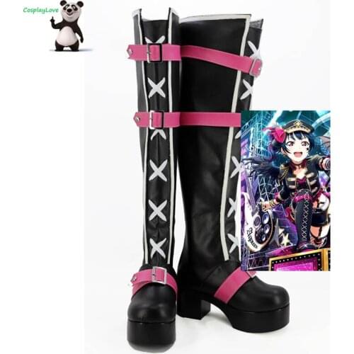 LoveLive! Sunshine!! Aqours Yoshiko Tsushima Black Pink Cosplay Shoes Long Boots High Heel Custom Made CosplayLove