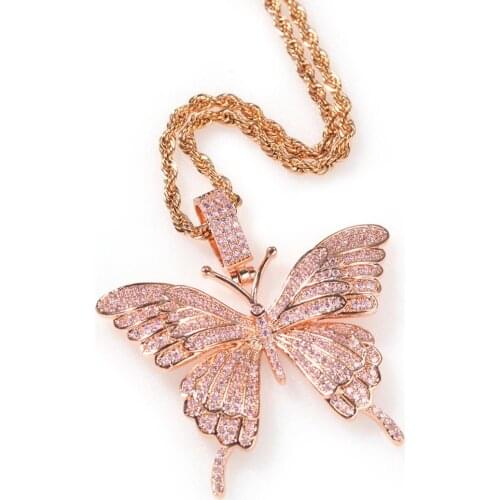 Animal Butterfly Necklace Pendant Iced Out Tennis Chain Cuban Chain Gold Color AAA Cubic Zircon Men Women Hip Hop Jewelry