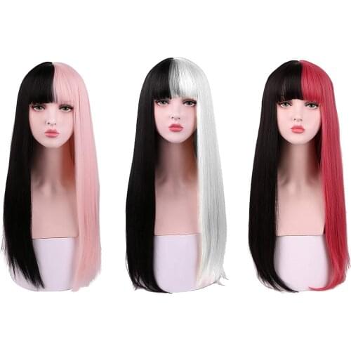 Fashion Long Straight Hair Wigs with Dual-Color for Women Girl Ladies Cosplay Party Concert Daily Wear