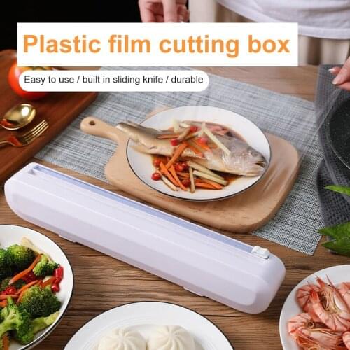 Plastic Wrap Cling Film Cutter Punch-free Suction Cup Wall-mounted Food Wrap Dispenser Cutter Storage Rack Kitchen Supplies