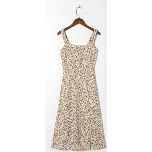 Women Dress Summer Small Print Floral Colorful Straps Chic Casual Beach Style A-Line Autumn Mini Female Vestido Party Robe C2825