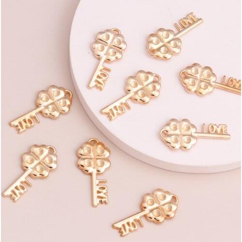 10pcs Gold Color Letters Love Round Key Flowers Pendants Charms for Necklaces & Bracelets 27x13mm Making Finding Jewelry