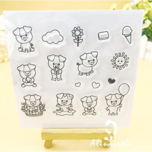 CLEAR STAMPS Happy Pig Scrapbooking Card Album Paper Craft Rubber Roller Transparent Silicon Clear Stamp AlinaCraft