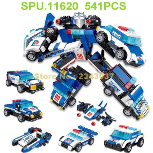 Ql0223 541pcs 6in1 Police Robot Deformation Car Aircraft Building Blocks Toy