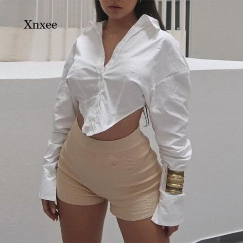 Chic Irregular Cropped Shirts Button Up Fashion Blouse Ruched Long Sleeve Streetwear Loose Turn Down Collar Blouses Fall Shirt
