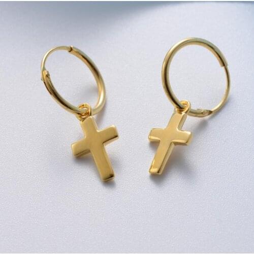 925 Sterling Silver Jewelry Female Gold Cross Drop Dangle Earrings for Women 2019 Statement Jewel Accessories Christmas Gifts
