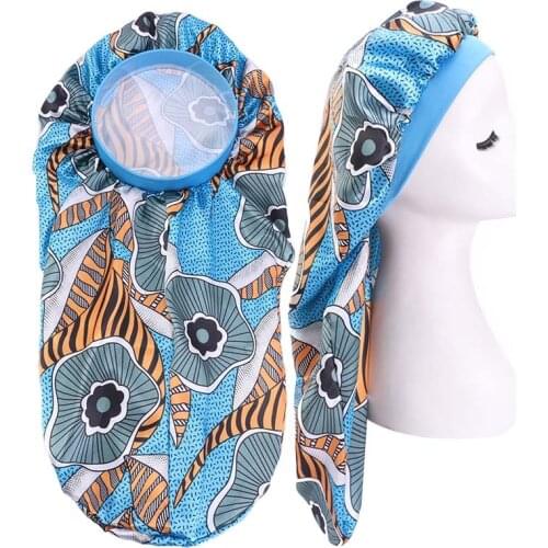 50pcs/lot Long Bonnet Satin Silky Bonnet Night Sleep Cap Hair Care Chemo Cancer Hat Ladies Headwrap African Pattern Print Turban
