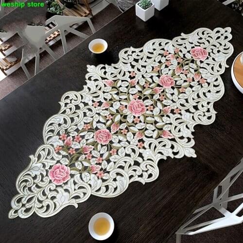 Peach rose High-end luxury embroidery cloth art The table cloth Tea table cloth Table flag Table mat Dust cover towel A