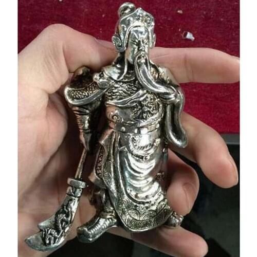 Handmade sculpture of the Miao silver statue, Chinas God of Wealth - Guan YU