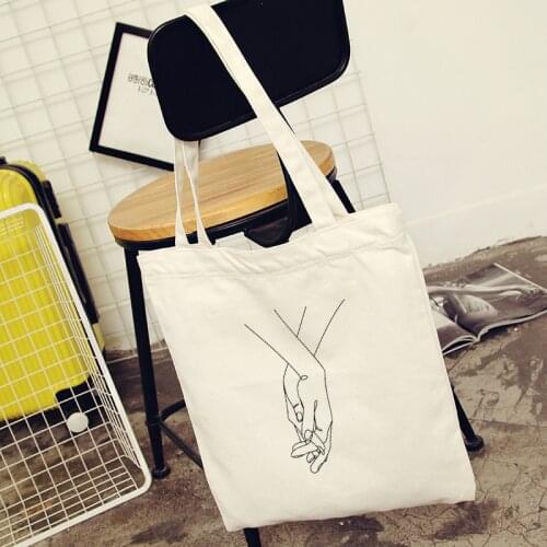 Simple Line Girl Graphic Print Shopping Canvas Tote Bag Harajuku Aesthetic Shopper Shoulder Bag Handbag Student Book Bags