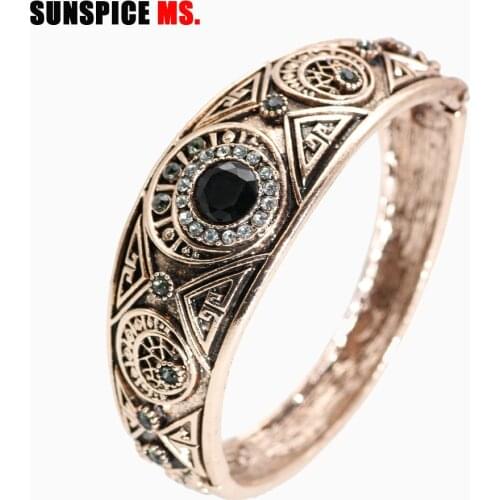 SUNSPICE MS vintage Turkish Bangle For Women Antique Gold Color indain Retro wedding Jewelry Cuff Bracelet Accessories Wholesale