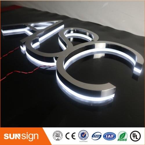 Mirror stainless steel halo-lit letters polished chorme metal letters with white back light exterior business signage letters