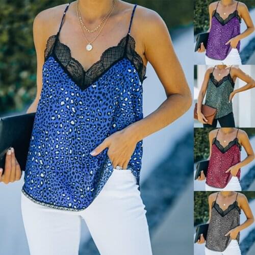 New Lace Women Tank Top Casual Sleeveless Camisole 2021 V-Neck Ladies Loose Tanks Vintage Girls Leopard Printed Tees Camis