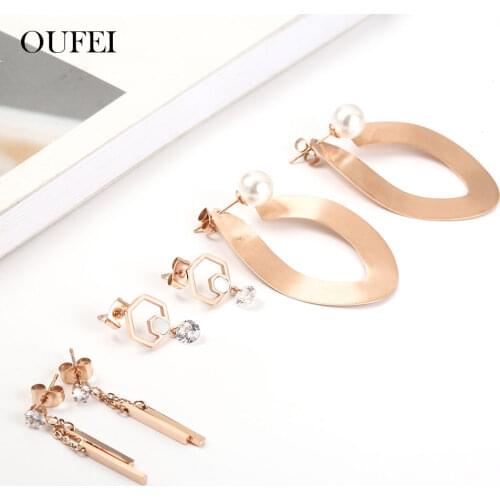 OUFEI Rose Gold Drop Earrings Summer Accessories Womens fashion 2019 Stainless Steel Jewelry Accessories Bohemian
