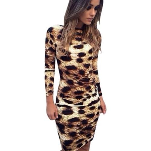 Leopard Print Sexy Bodycon Dress Women O-neck Backless Autumn Dress Femme Bandage Party Dresses Robe Vestidos 2018 New Fashion