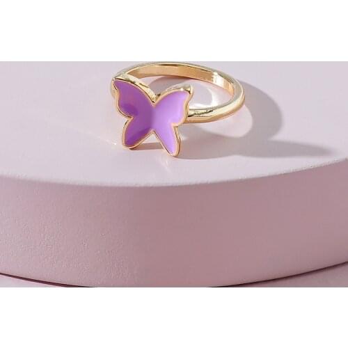 New Ins Vintage Colorful Butterfly Ring Simple Metal Drop Oil Butterfly Rings For Women Girls Fashion Jewelry Gift