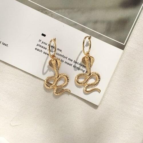 1Pair European Punk Gold Color Snake Hoop Earrings African Women Personality Queen Animal Big Pendant Round Earring Jewelry E294