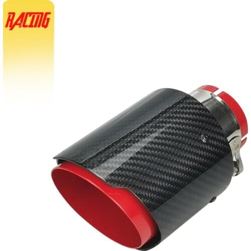 1PC Car Exhaust Pipe Muffler Tail Pipe Muffer Tip Universal Exhaust Tip Red Pipe Glossy Black Carbon Straight Edge