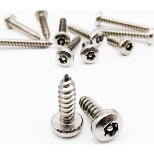 10pcs M2.9 M3.5 M3.9 M4.2 M4.8 304 A2-70 Stainless Steel Six Lobe Torx Pan Round Head with Pin Security Self-tapping Wood Screw