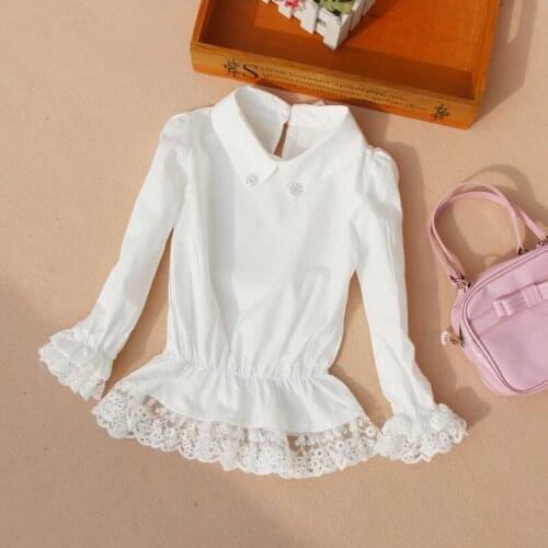 2019 Autumn Girls Blouse Children Clothing Kids Baby Girl Clothes Child Shirt Long Sleeve Lace White School Blouses Age 2-16T