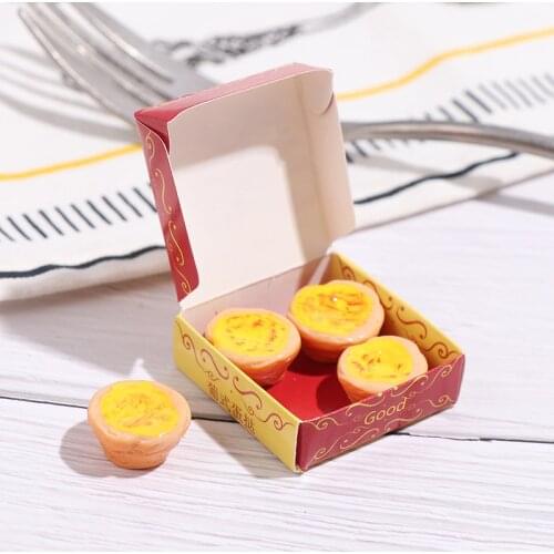 4Pcs/Bag 1/12 Dollhouse Miniature Portuguese Egg Tart with Box Dollhouse Miniature Food Model Toys Accessories