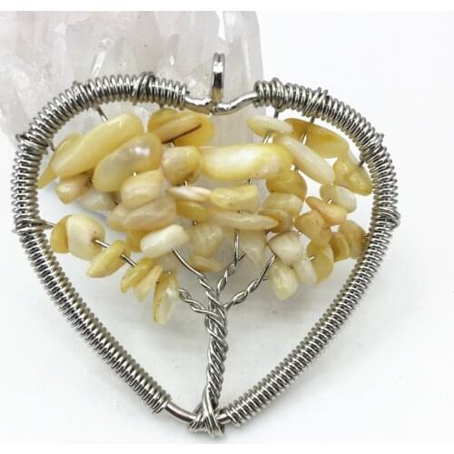 50mm yellow shell gravel irregular handmade heart shape exquisite pendant for women silver plated charms winding jewelry B3060