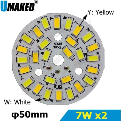 7Wx2 Warm/Cold White two color in one PCB 50mm 5730 SMD Light Board Led Lamp Panel For Ceiling PCB With LED diy for downlight