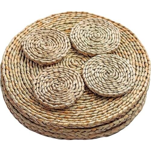 8 Pcs Round Weave Placemat Non-Slip Heat-Resistant Mats Coaster for Table,Pots,Pans Teapots in Kitchen,12 Inch,4 Inch-ABUX