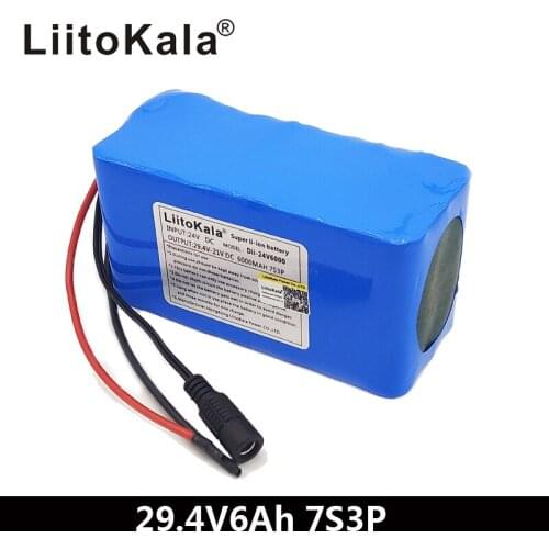 LiitoKala 24V 6Ah 7S3P 18650 Battery 29.4 v 6000mAh BMS Electric Bicycle Moped /Electric/Li ion Battery Pack