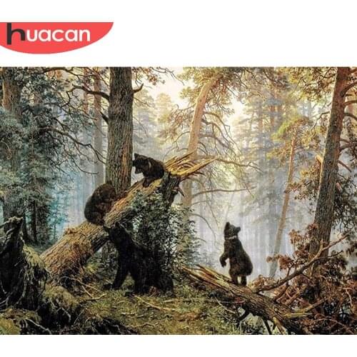 HUACAN Diamond Painting Animal Bear Diamond Embroidery Mosaic Forest Landscape Cross Stitch Wall Decor Home Decor