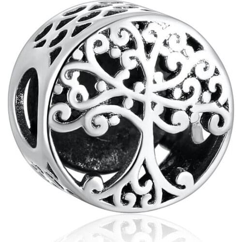 Authentic S925 Bead DIY Jewelry Openwork Family Roots Charm fit Lady Bracelet Bangle
