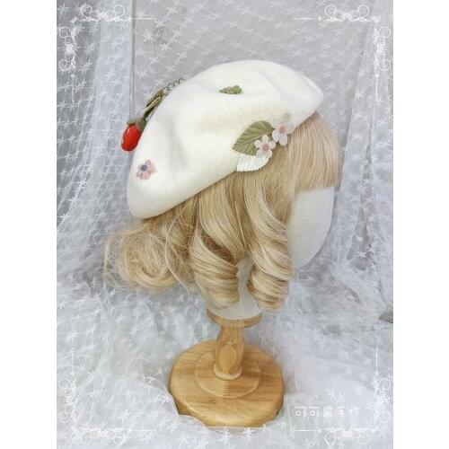 Hand made strawberry hairpin hair ancientry strawberry lolita beret hat soft sister side clamp