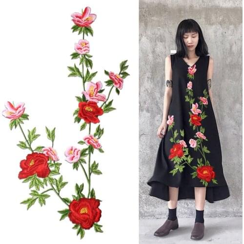 Big red flower Embroidered patches para vestuario decorative sew on designer patches for jeans parches bordados para ropa