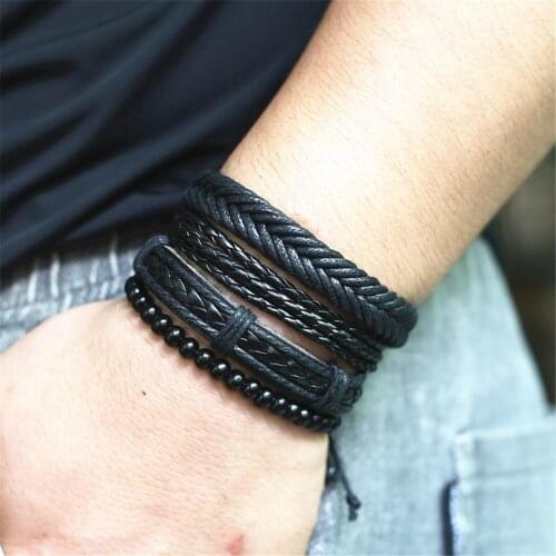 Black Boho Punk Wrap Leather Charm Bracelet Men Homme Bileklik Accesorios Pulseras Mujer Men Bracelets for women Jewelry 2019
