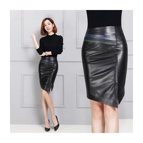 Top brand Leather Skirt Sheepskin Long Leather Skirt K149 high quality