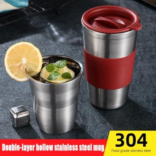Double Layer Anti-Scald Water Cup 304 Stainless Steel Beer Mug Hollow Insulation Keep Cold Hand Cup Portable Car mug