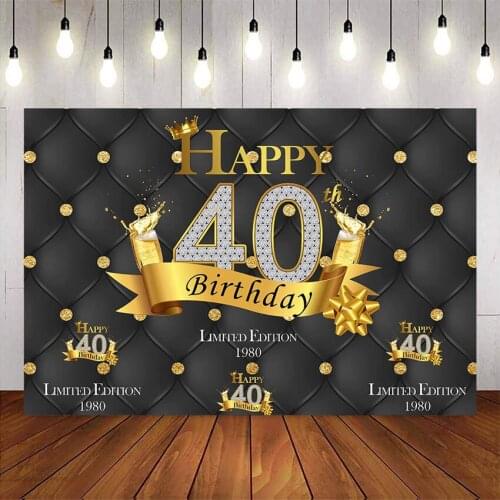 Happy 40th birthday party backdrop black crown background Champagne forty birthday theme background for photo studio custom