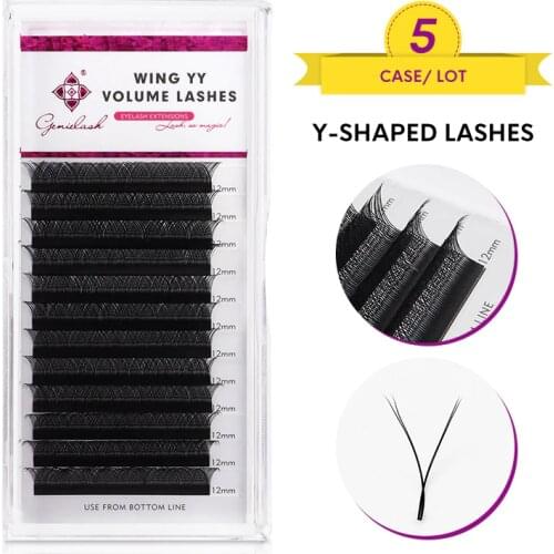 Genielash 5pcs/lot YY Shape Eyelash Extensions Auto Fans Brazilian Volume Eyelashes 0.07 C/D/D+ Curl Mesh Net Cross Volume Lash