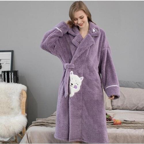 New Autumn Winter Women Flannel Robe Bathrobe Solid Nightgown Female Warm Home Clothes Soft Thick Nightgown Sleepwear Negligee