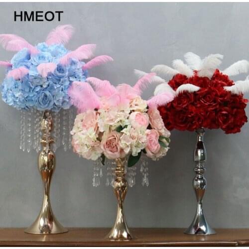 HMEOT Artificial flower mixed rose peony feather fake flower ball wedding sign-in desk table road guide decor home decoration