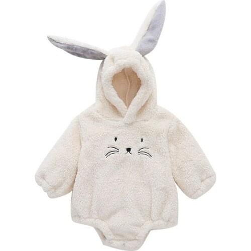 Citgeett Winter Newborn Kid Baby Boy Girl Fluffy Warm Rabbit Ear Bodysuit Cute Outfit Autumn Hooded Clothes