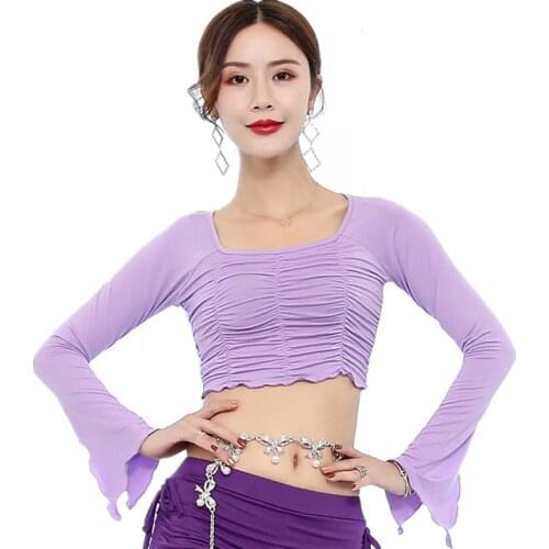 Candy Colors Horn Sleeves Women Dance Clothing Accessories Elastic Modal Belly Dance Tops for Girls Wide Boat Neck