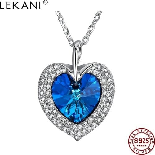 LEKANI 925 Sterling Silver Pendant Necklaces Women Austria Crystal And Cubic Zirconia Heart-Shaped High-End Luxury Necklace
