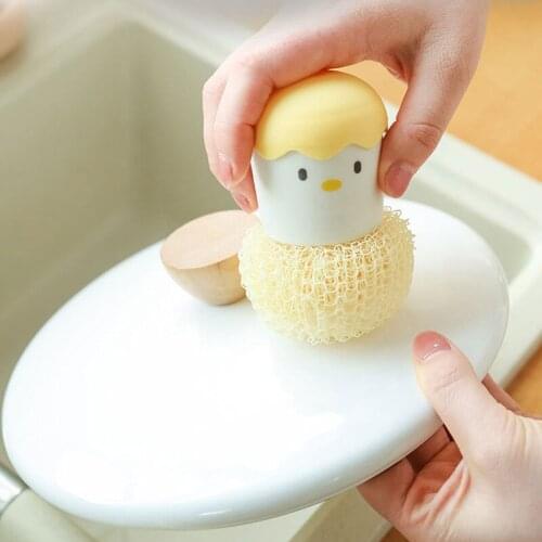 Cute Egg Shape Cleaning Brush Soft Fiber Stove Pan Dish Clean Ball with Base Bowl Cleaner Kitchen Accessories Cleaning Tools