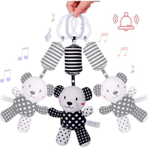 Cartoon Animals Baby Rattle Plush Doll Bed Mobile Hanging Toys Interactive Early Education Gift For Newborn Stuffed Wind Chimes