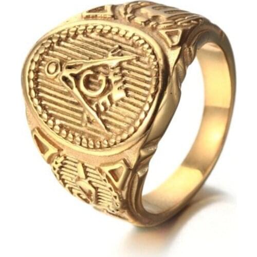 Gold titanium steel ring Mens accessories Stainless steel G masonic ring Vintage ring