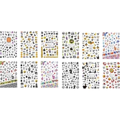 Halloween Nail Watermark Sticker Ins Pumpkin European And American Skull Transfer Nail Sticker DIY Nail Art Stickers C1FF