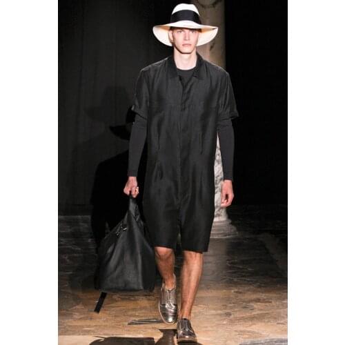 2016 New Mens clothing shirt slim one piece suspenders linen black top loose summer breathable cool jumpsuit Singer costumes